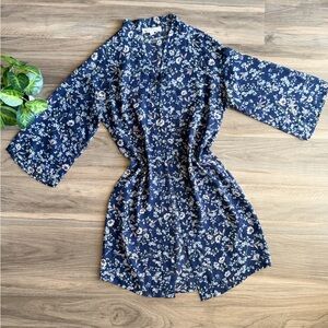 Wallflower Navy Floral Lightweight Open Shawl Kimono-Style Flyaway Cardigan Sz S